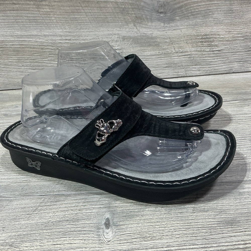 Alegria Womens Carina Caviar Slip On To Post Sandals Black Leather US 11.5-12 42